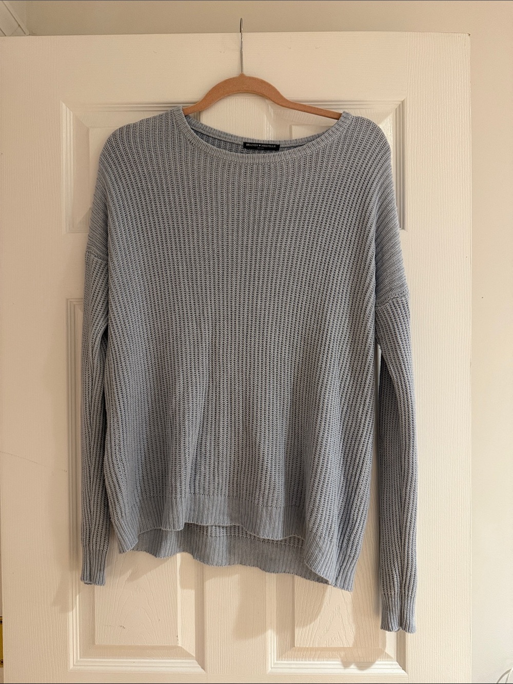 Brandy Melville Light Blue Waffle Knit Crewneck Sweater